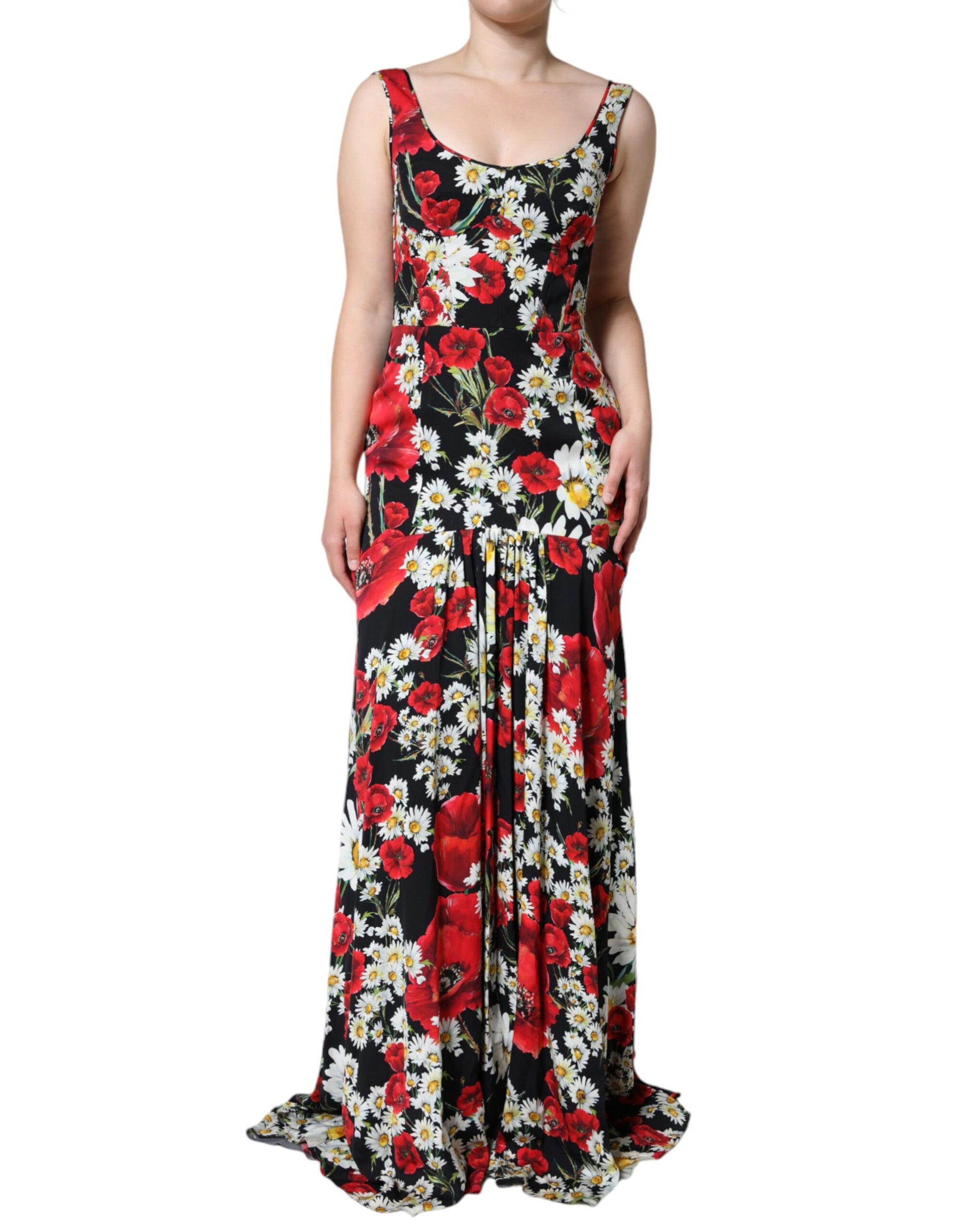 A black floral silk sleeveless long gown dress from Dolce & Gabbana
