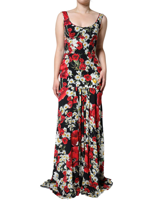 A black floral silk sleeveless long gown dress from Dolce & Gabbana