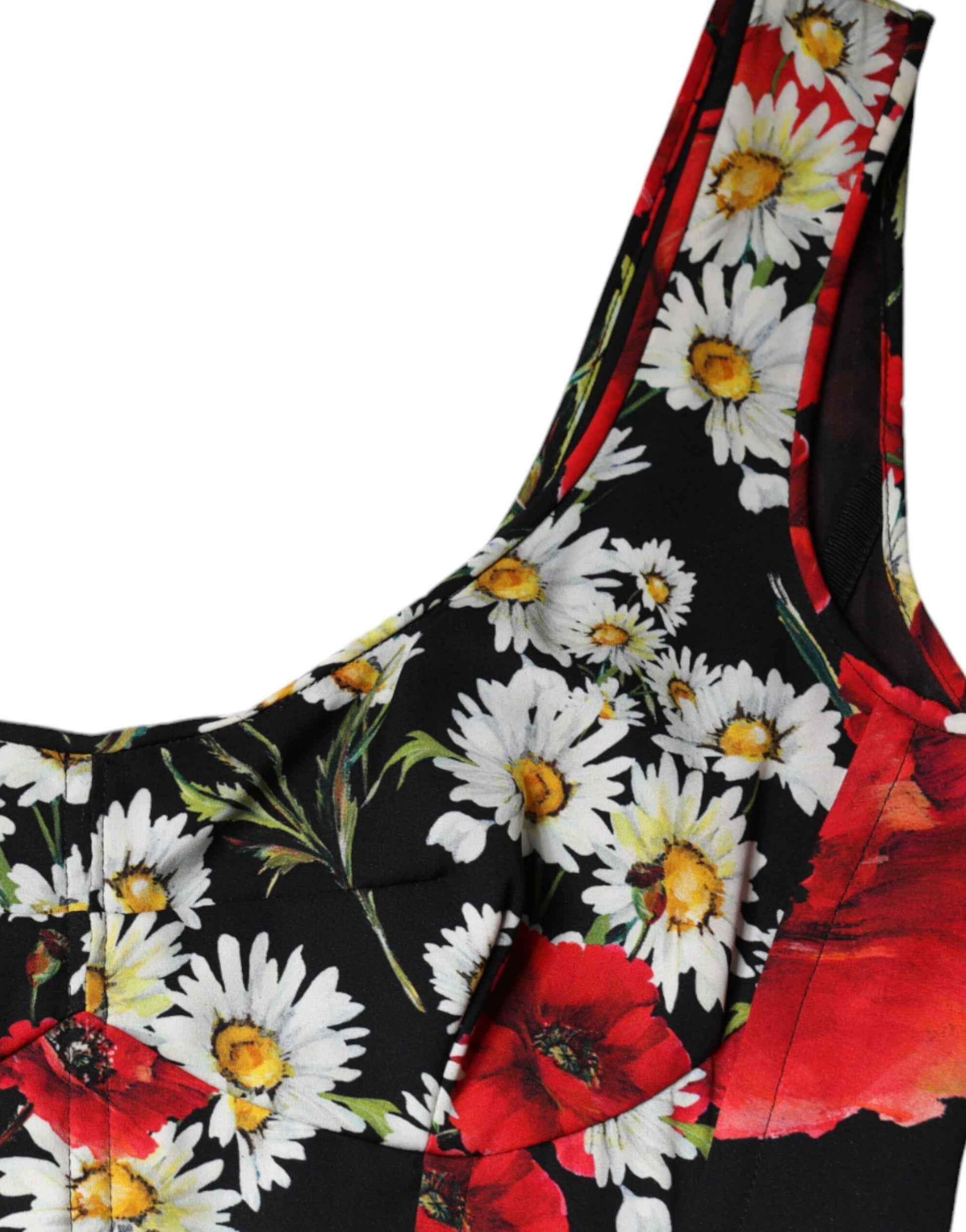 A black floral silk sleeveless long gown dress with red flowers