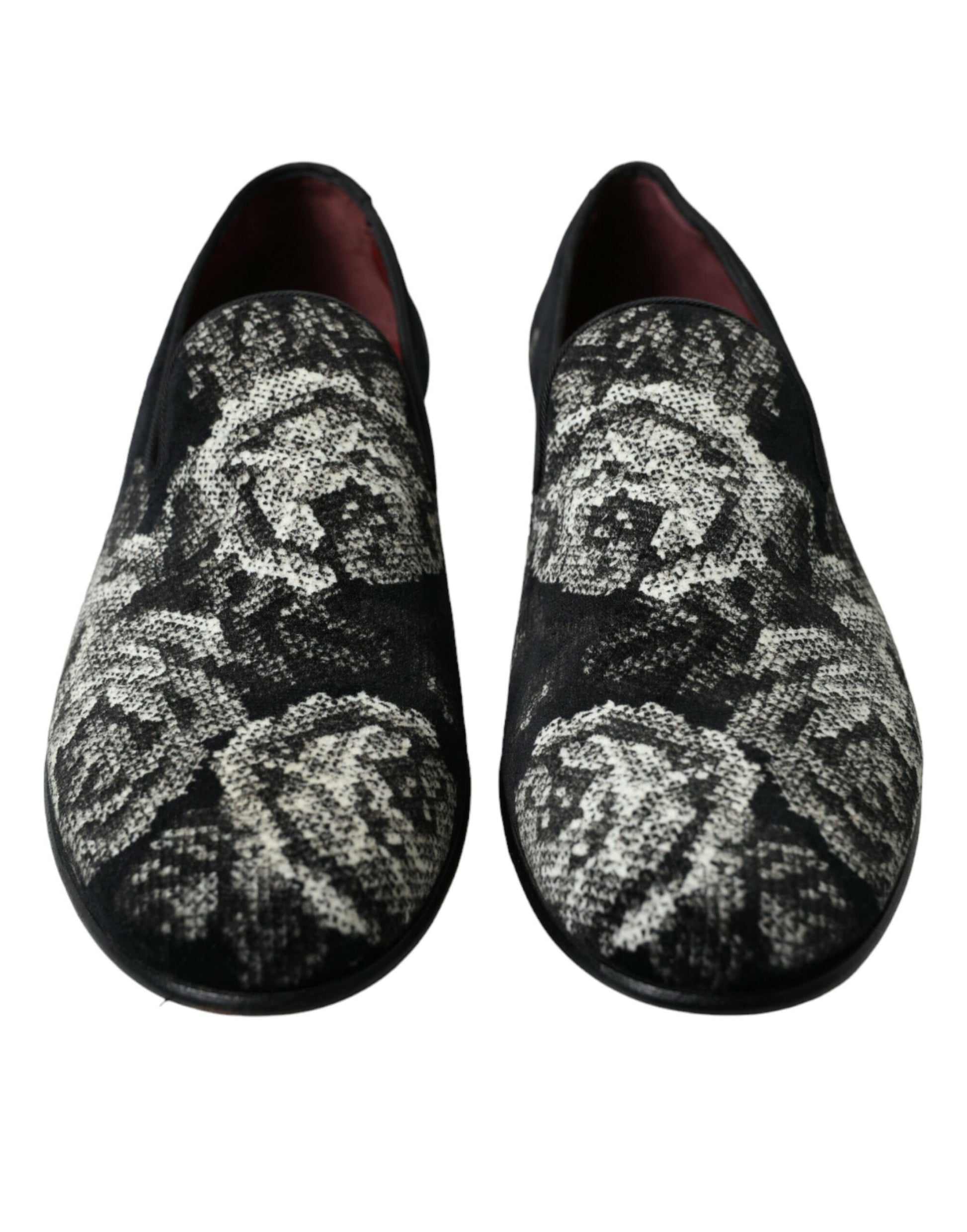 Pair of black velvet slippers with embroidered white floral pattern