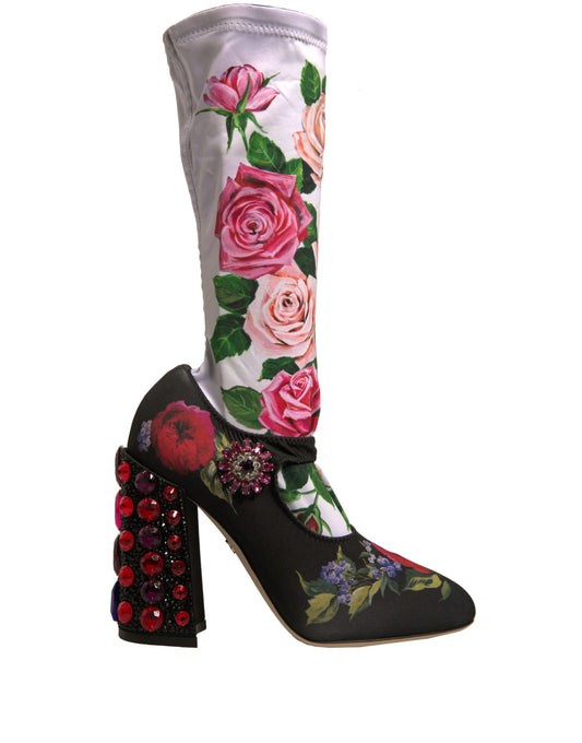 Decorative boot with floral pattern and rhinestones