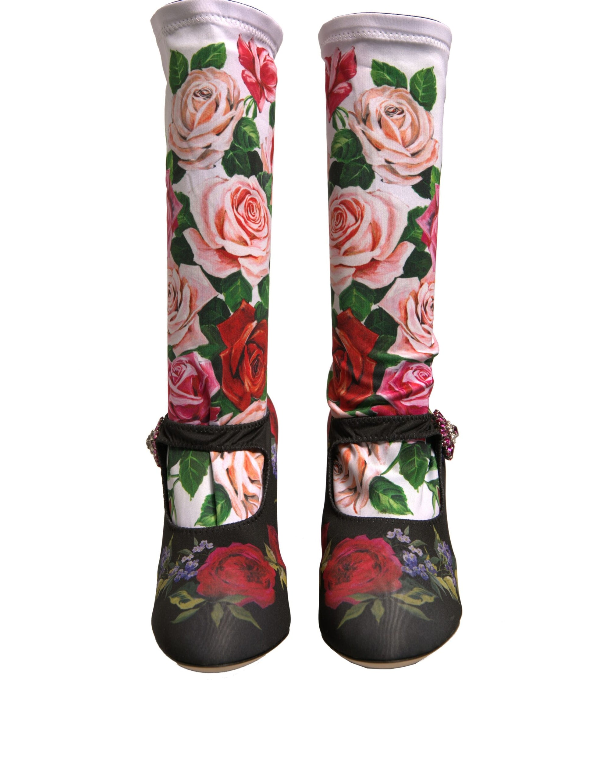 Pair of floral patterned knee high boots