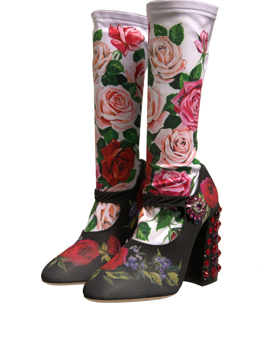 Floral patterned boots with heels