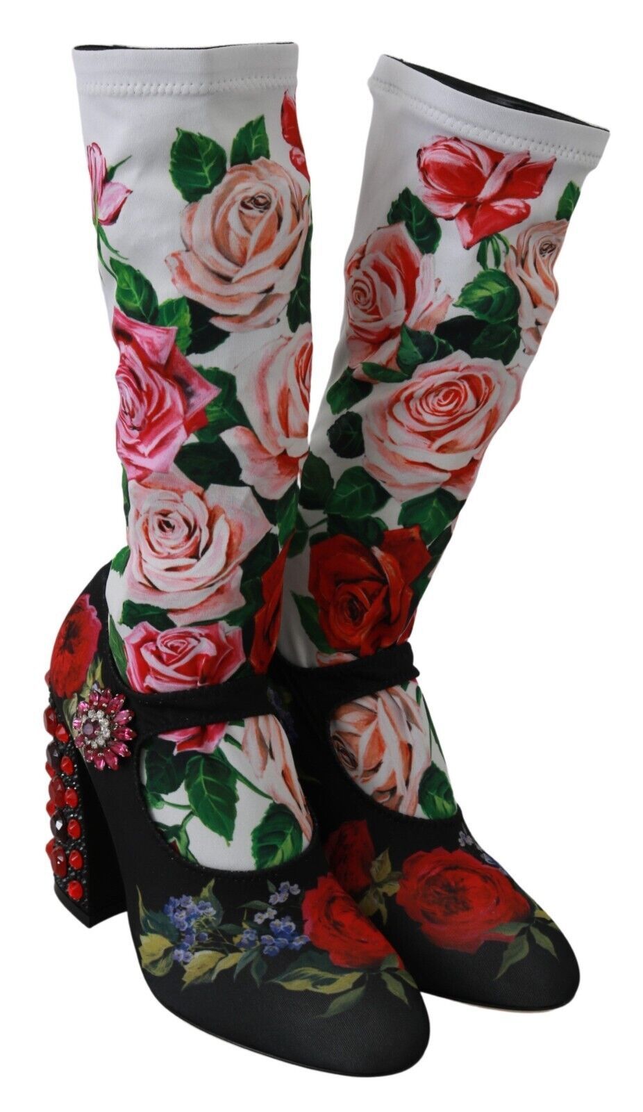 Pair of boots with floral print and heels