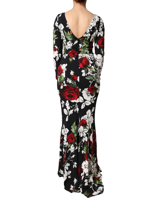 A black floral viscose bodycon long gown dress from Dolce & Gabbana
