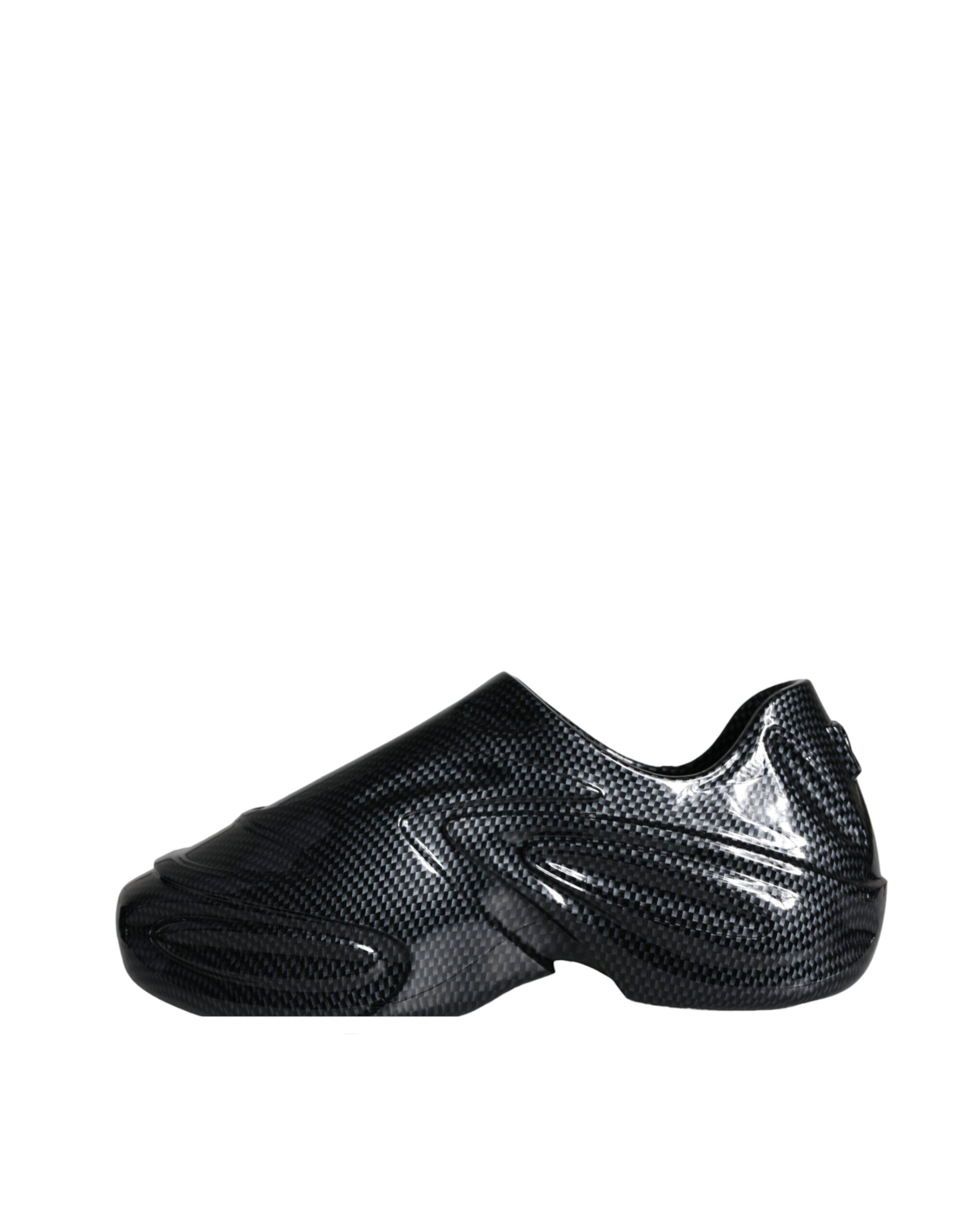 Black shoe with a patterned texture on its surface