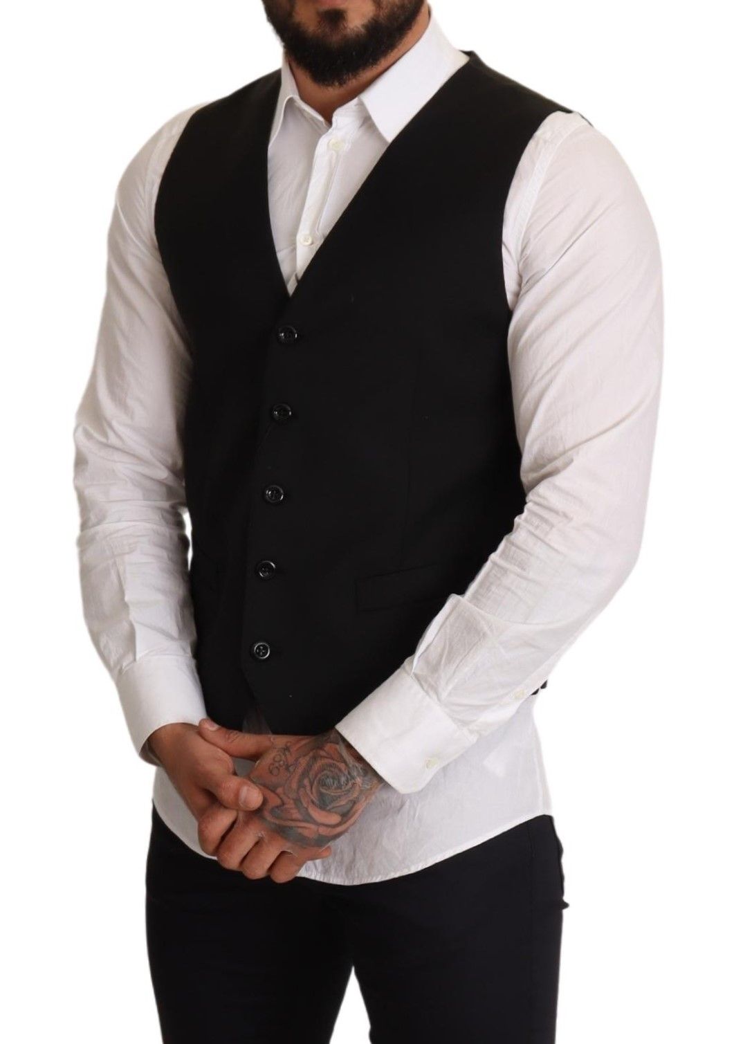 A black formal vest from Dolce & Gabbana, part of a suits and tailoring collection