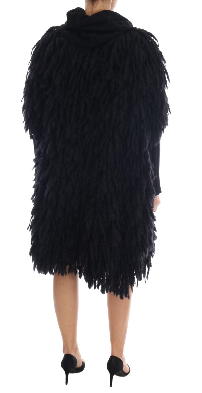 Black feathered dress on mannequin