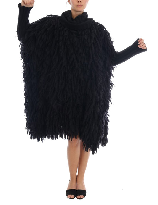 Black feathered coat on a woman