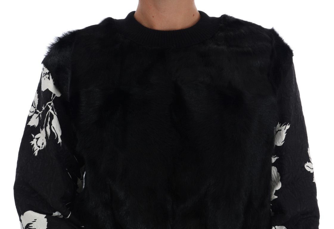 Black sweater with fur trim