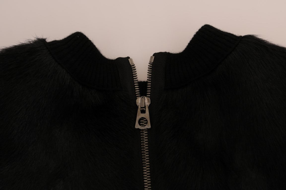 Black zippered jacket with furry texture