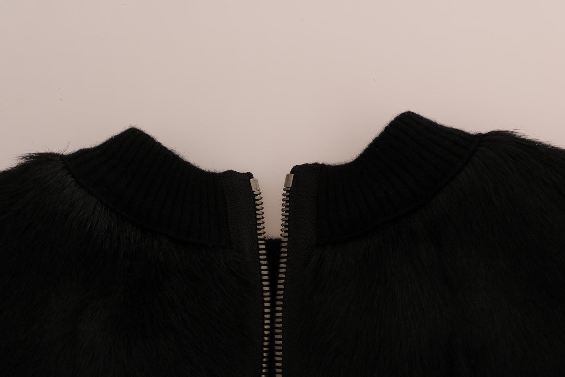 Black furry jacket with zipper in front