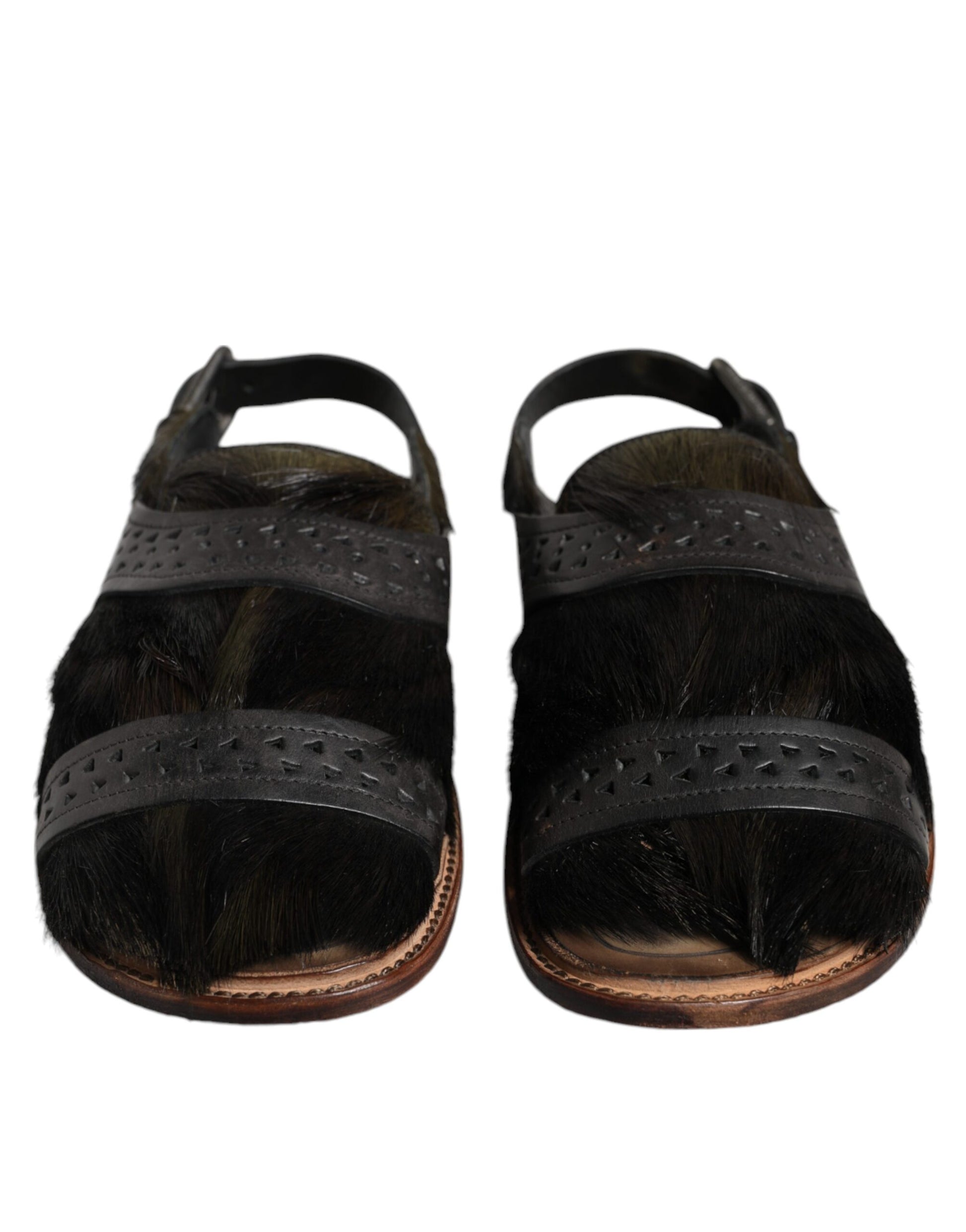 Pair of furry sandals with straps