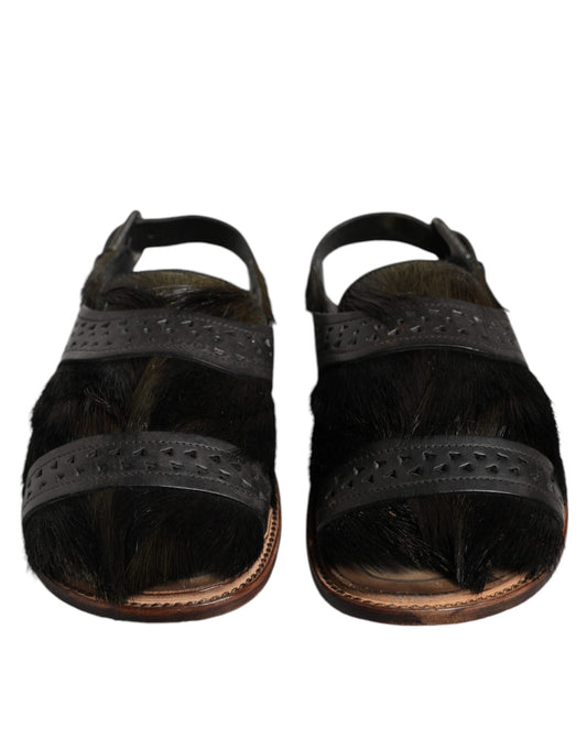 Pair of furry sandals with straps