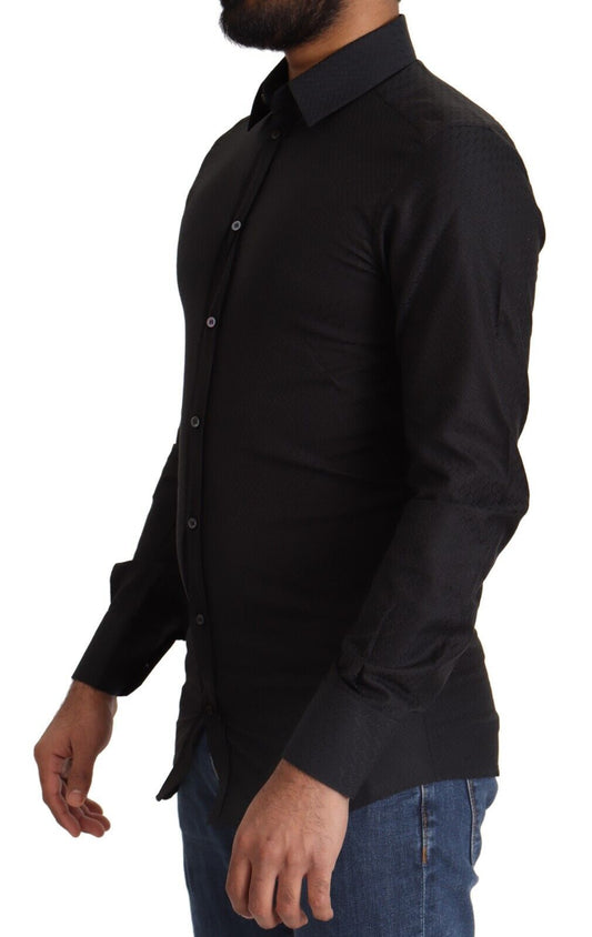 A black dress shirt with gold accents, designed by Dolce & Gabbana
