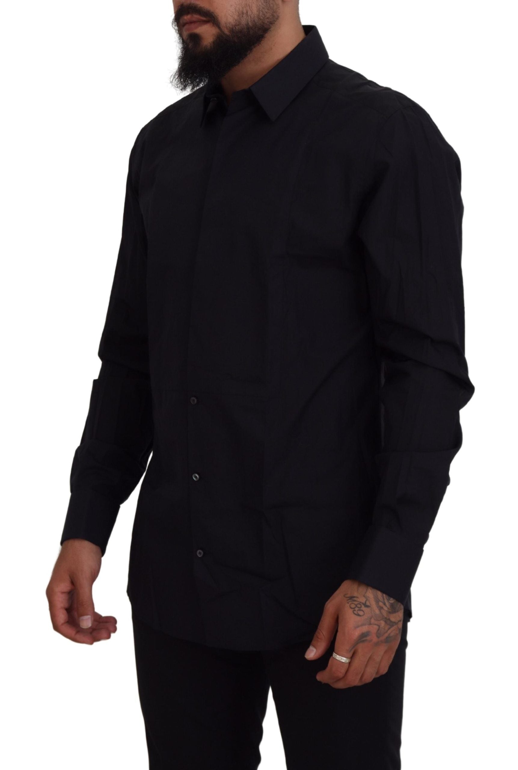 A black gold cotton slim fit dress shirt for men