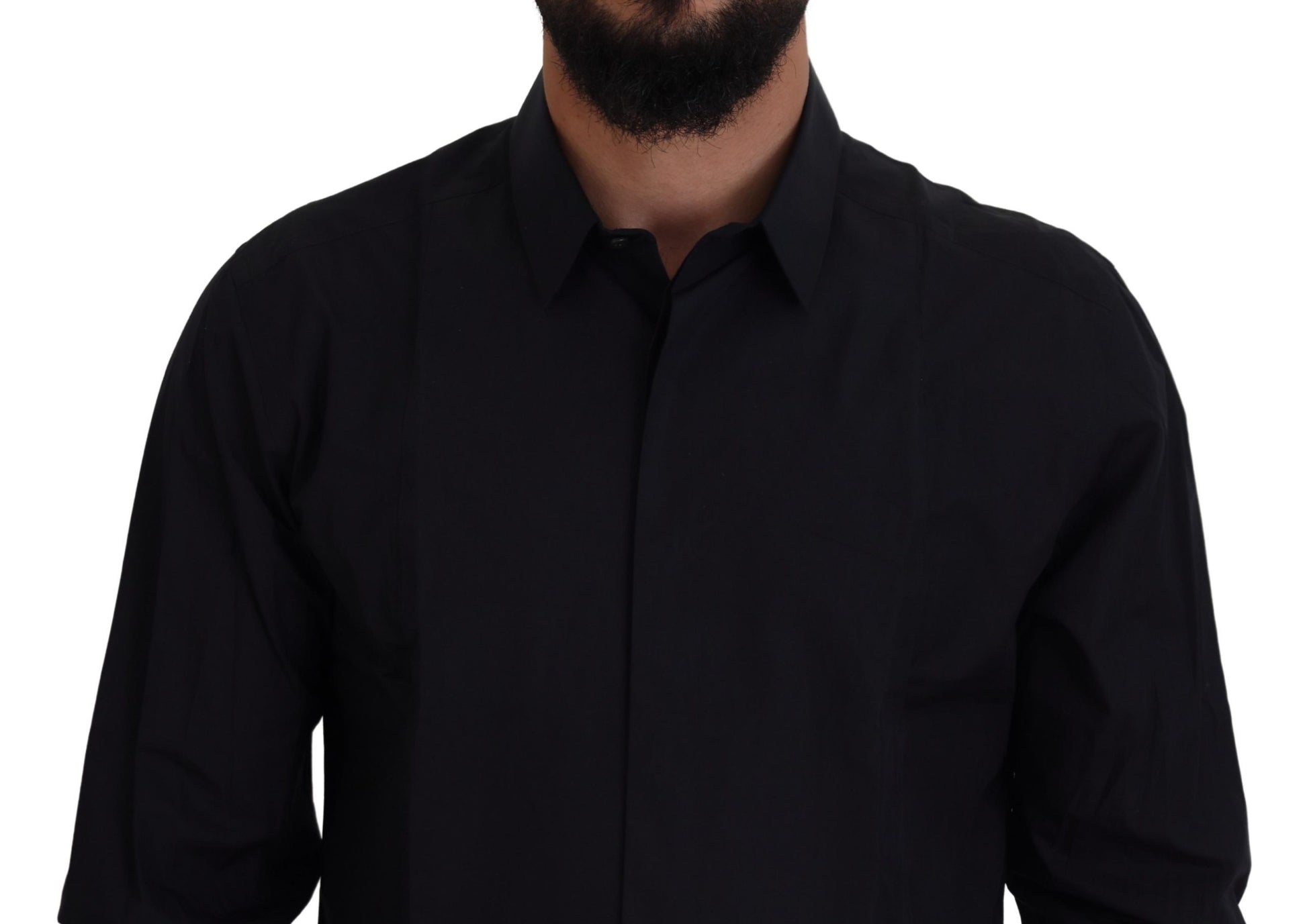 A black gold cotton slim fit dress shirt for men