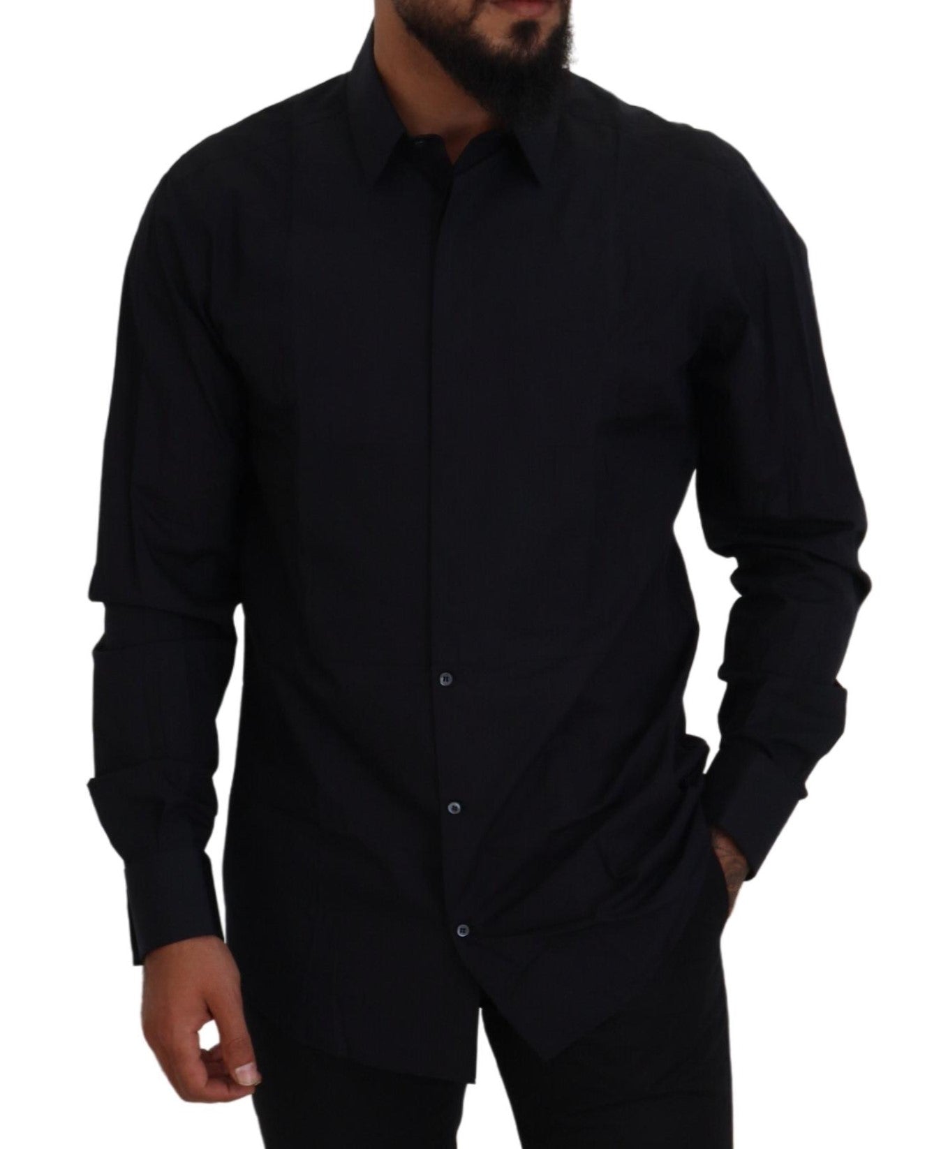 A black gold cotton slim fit dress shirt for men