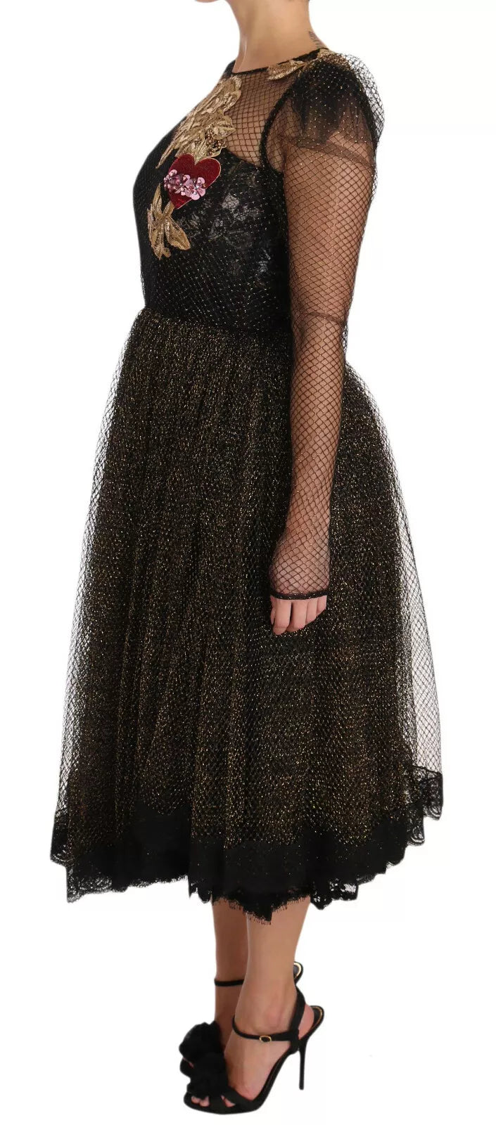 A black gold crystal heart a-line dress from Dolce & Gabbana