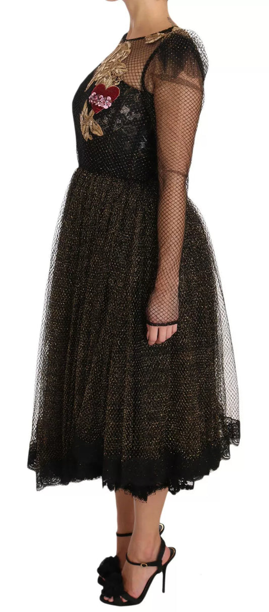 A black gold crystal heart a-line dress from Dolce & Gabbana