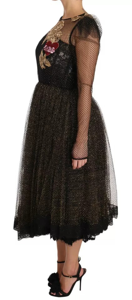 A black gold crystal heart a-line dress from Dolce & Gabbana