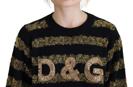 Black sweater with gold glitter letters