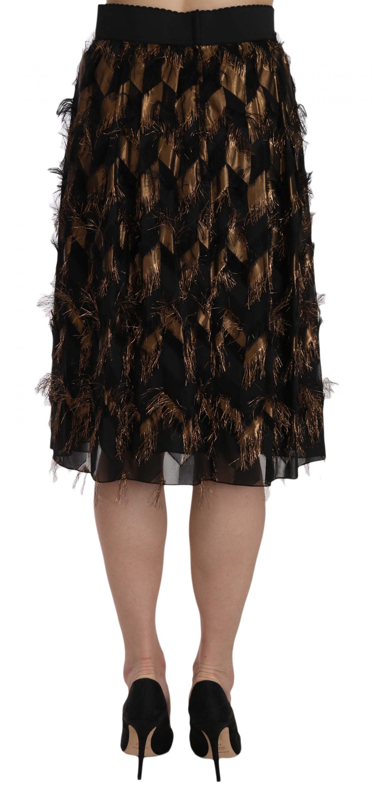 Black sequined skirt with fringe details