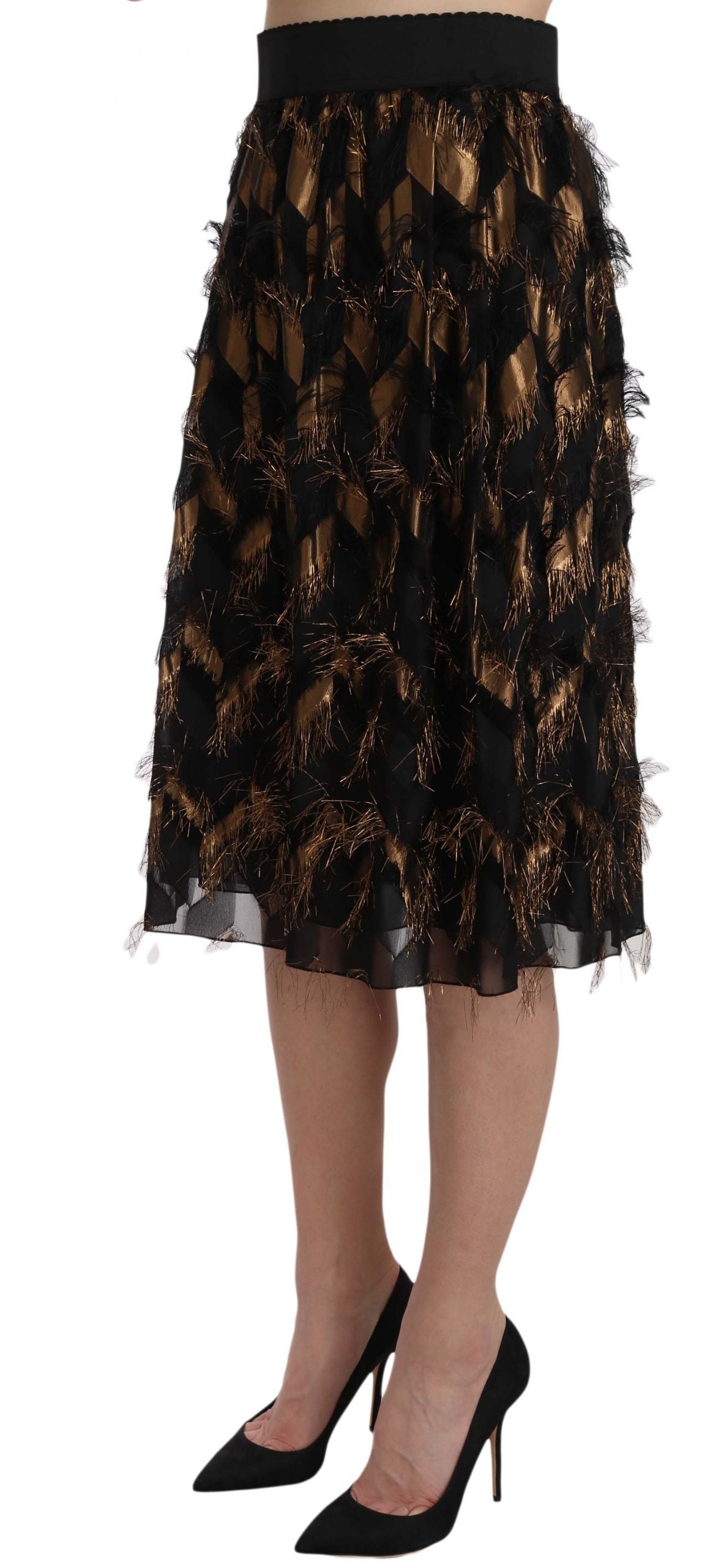Black sequined skirt with fringe details