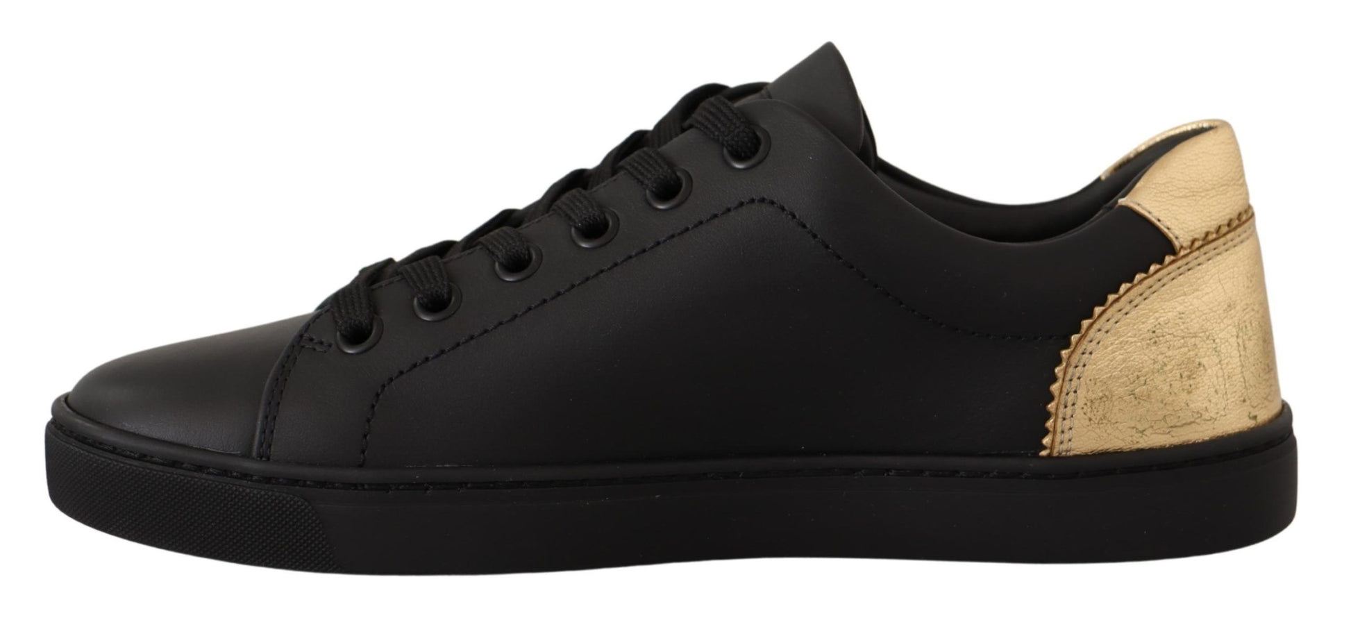Black sneaker with gold accents on side