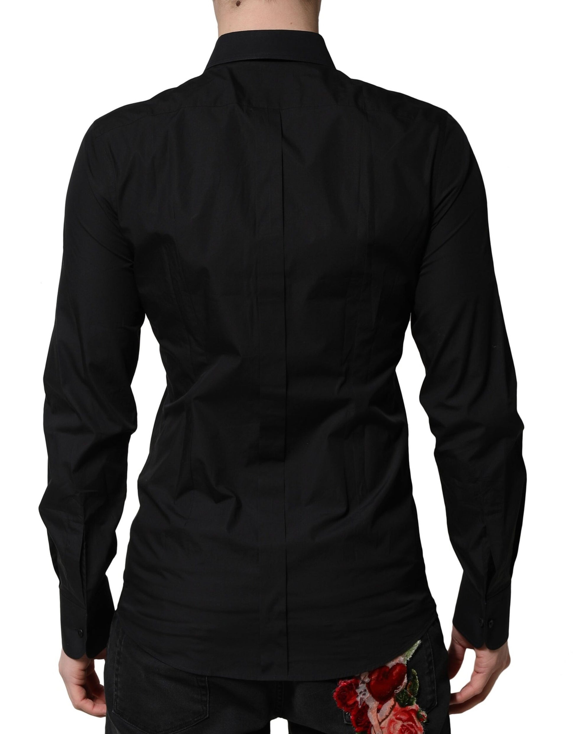 A black long sleeve dress shirt with gold accents from the brand Dolce & Gabbana