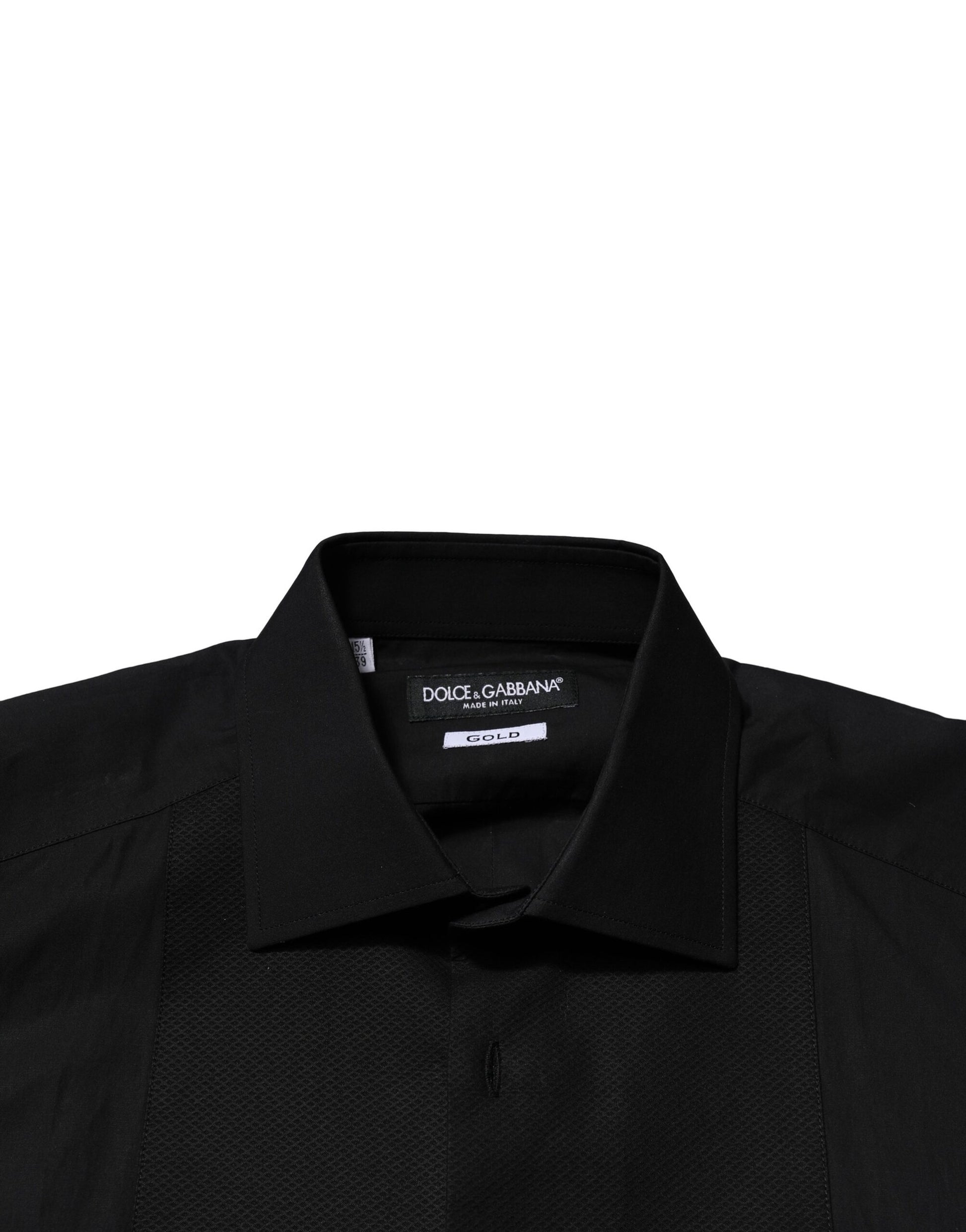 A black long sleeve dress shirt with gold accents from the brand Dolce & Gabbana