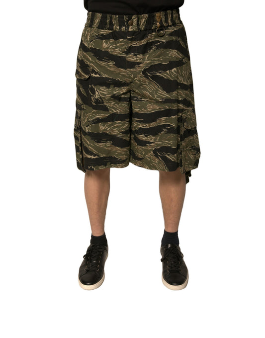 Men's black gold patterned cotton bermuda shorts with camouflage print
