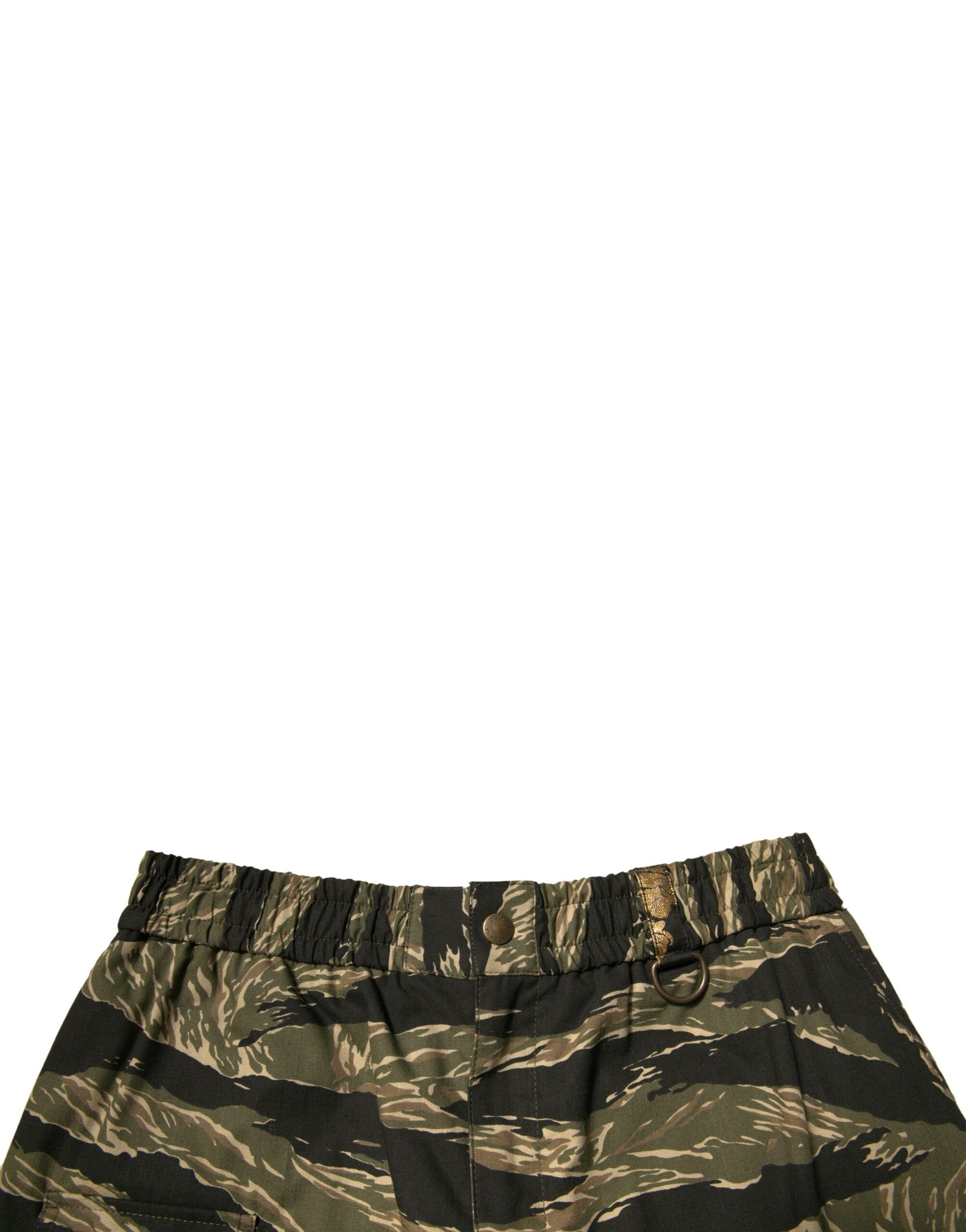 Camouflage patterned cotton bermuda shorts with black trim