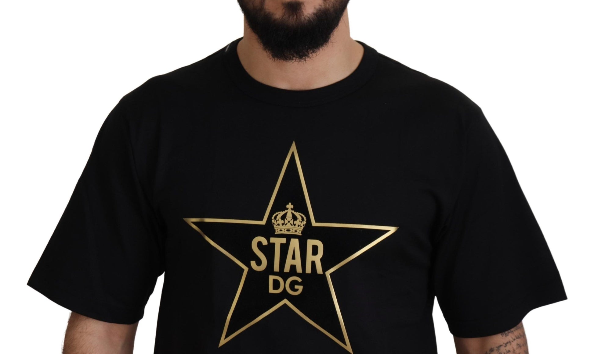 Black t-shirt with gold star logo