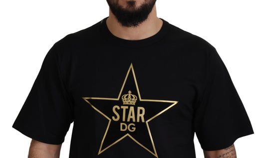 Black t-shirt with gold star logo