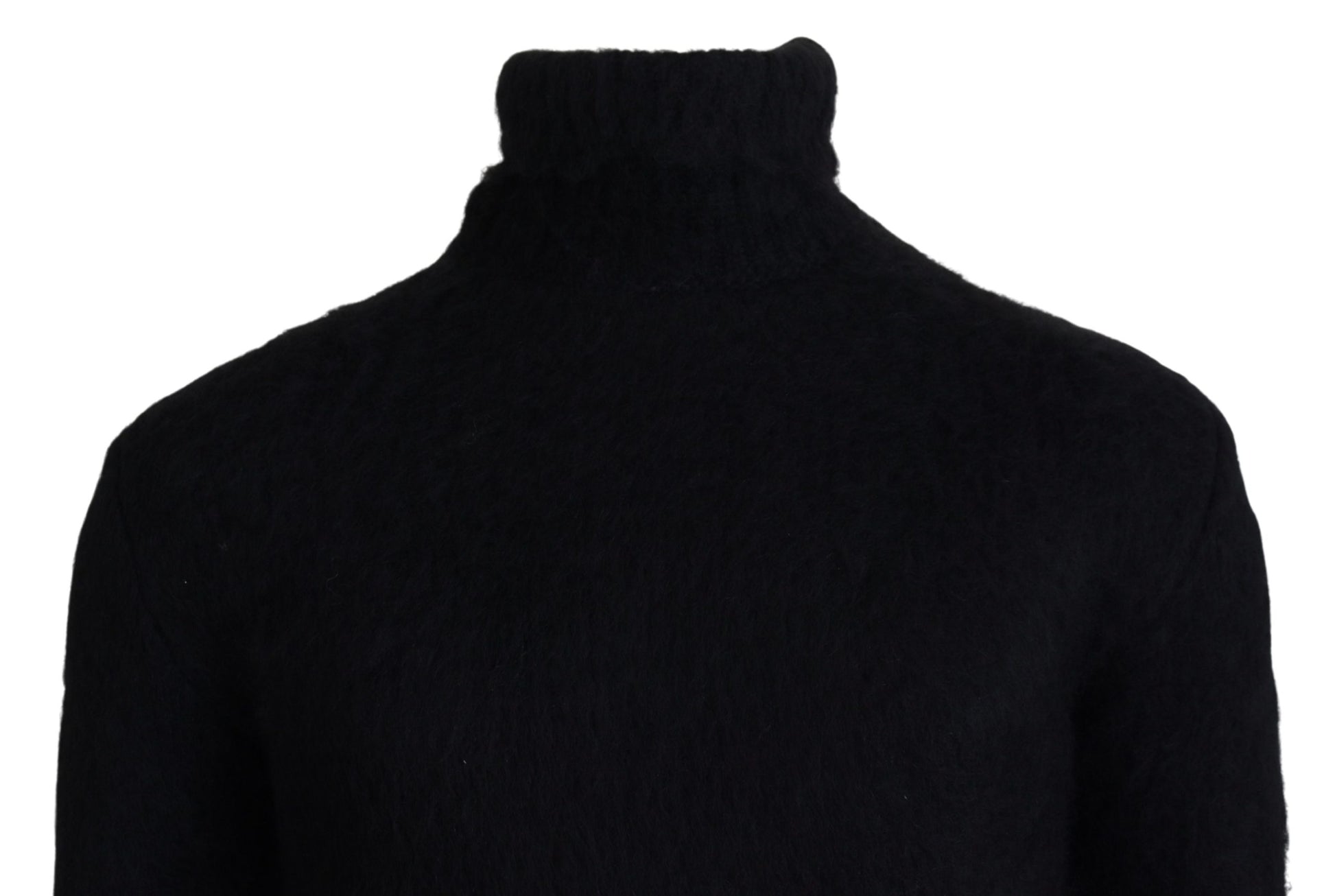 Black turtleneck sweater on hanger
