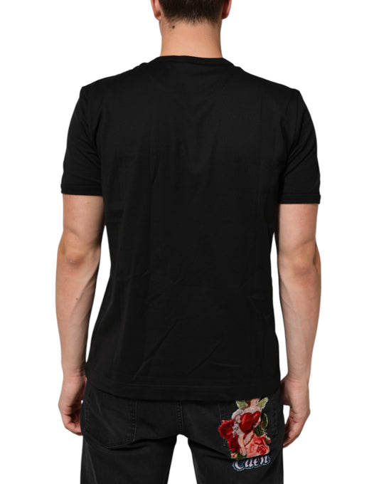 Black t-shirt with floral design on back