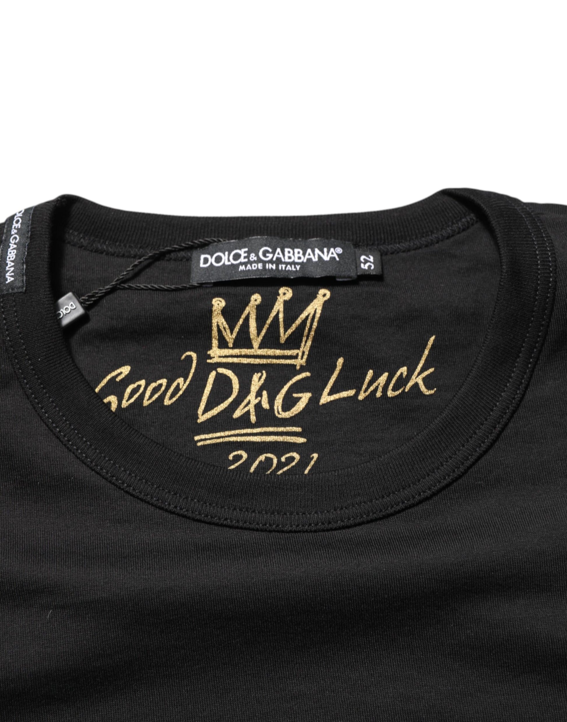 Black t-shirt with gold lettering