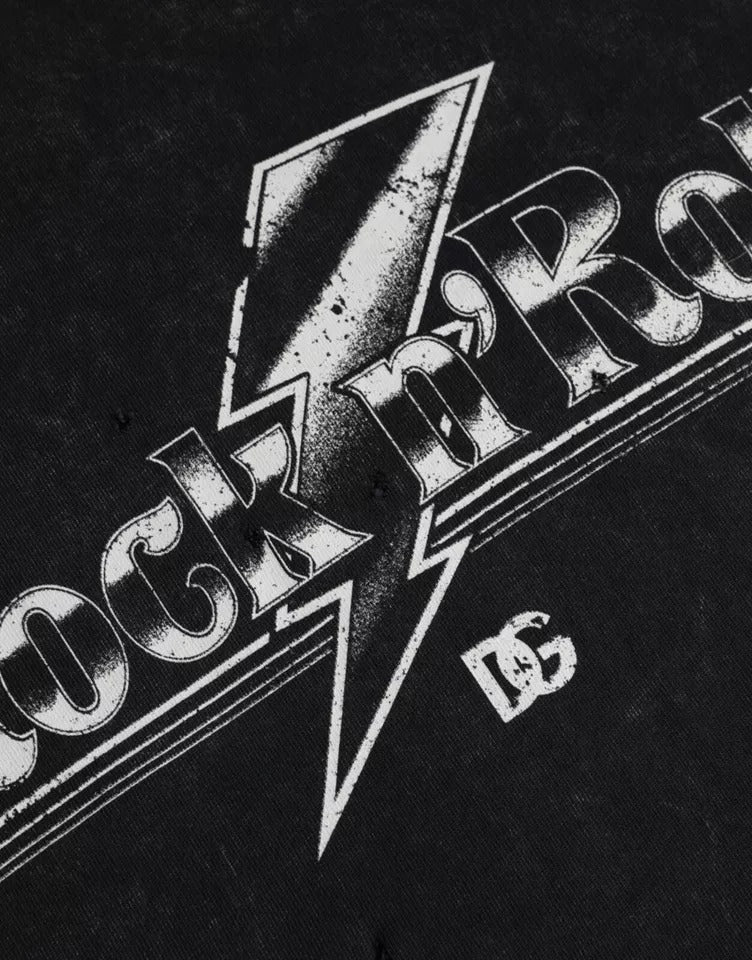 Black t-shirt with white rock band logo
