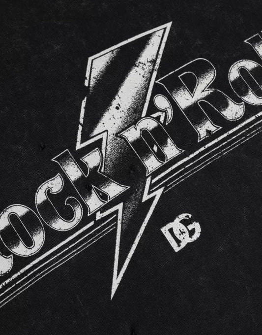 Black t-shirt with white rock band logo