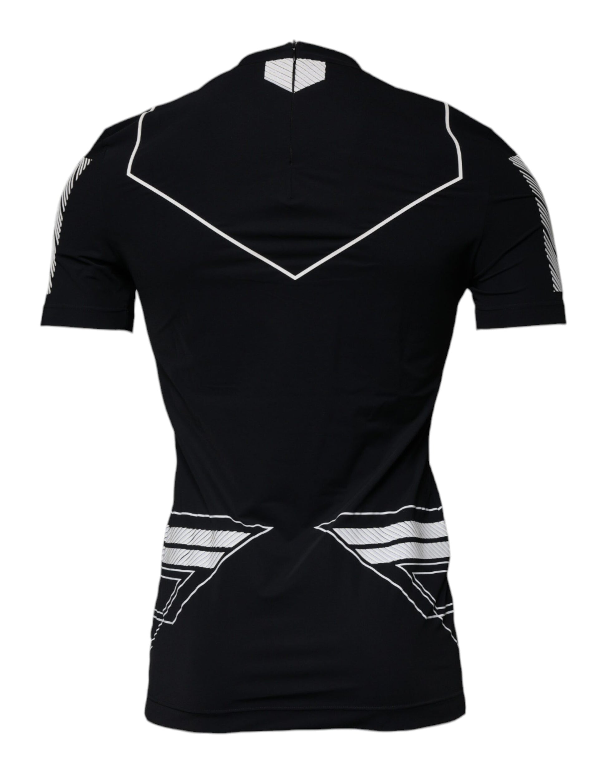 Black short sleeve shirt with white design on front
