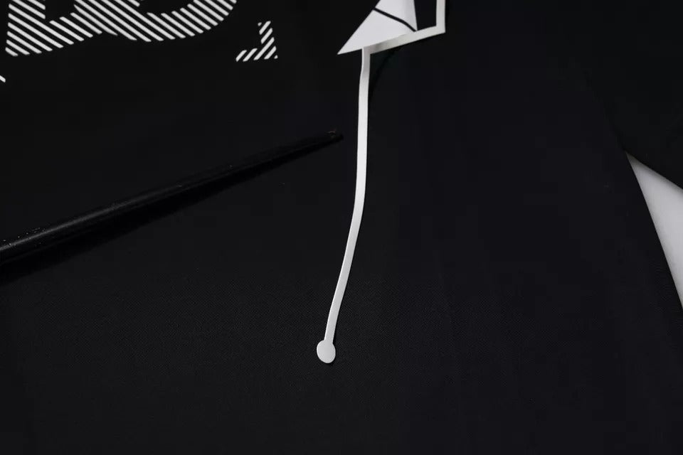 Black fabric with white lines on it