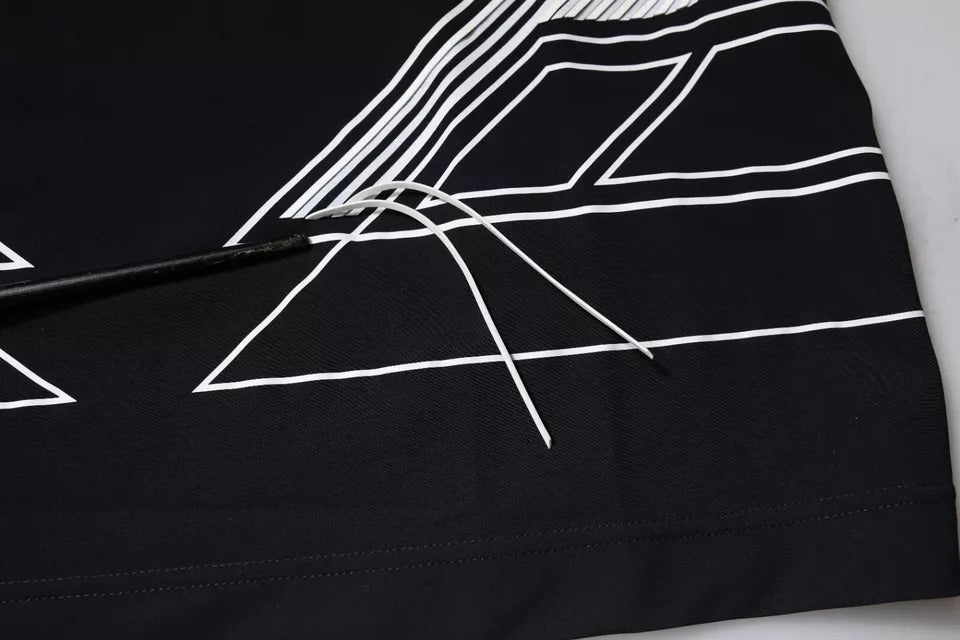 Black fabric with white geometric pattern