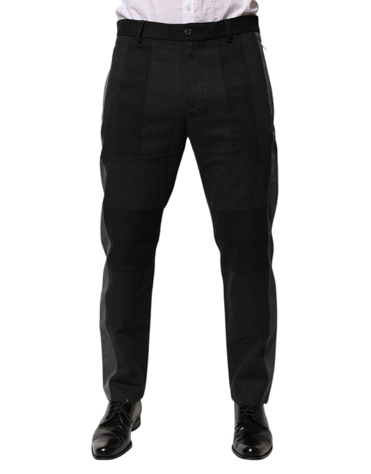 Men's black dress pants with gray accents, made of cotton, featuring a formal design