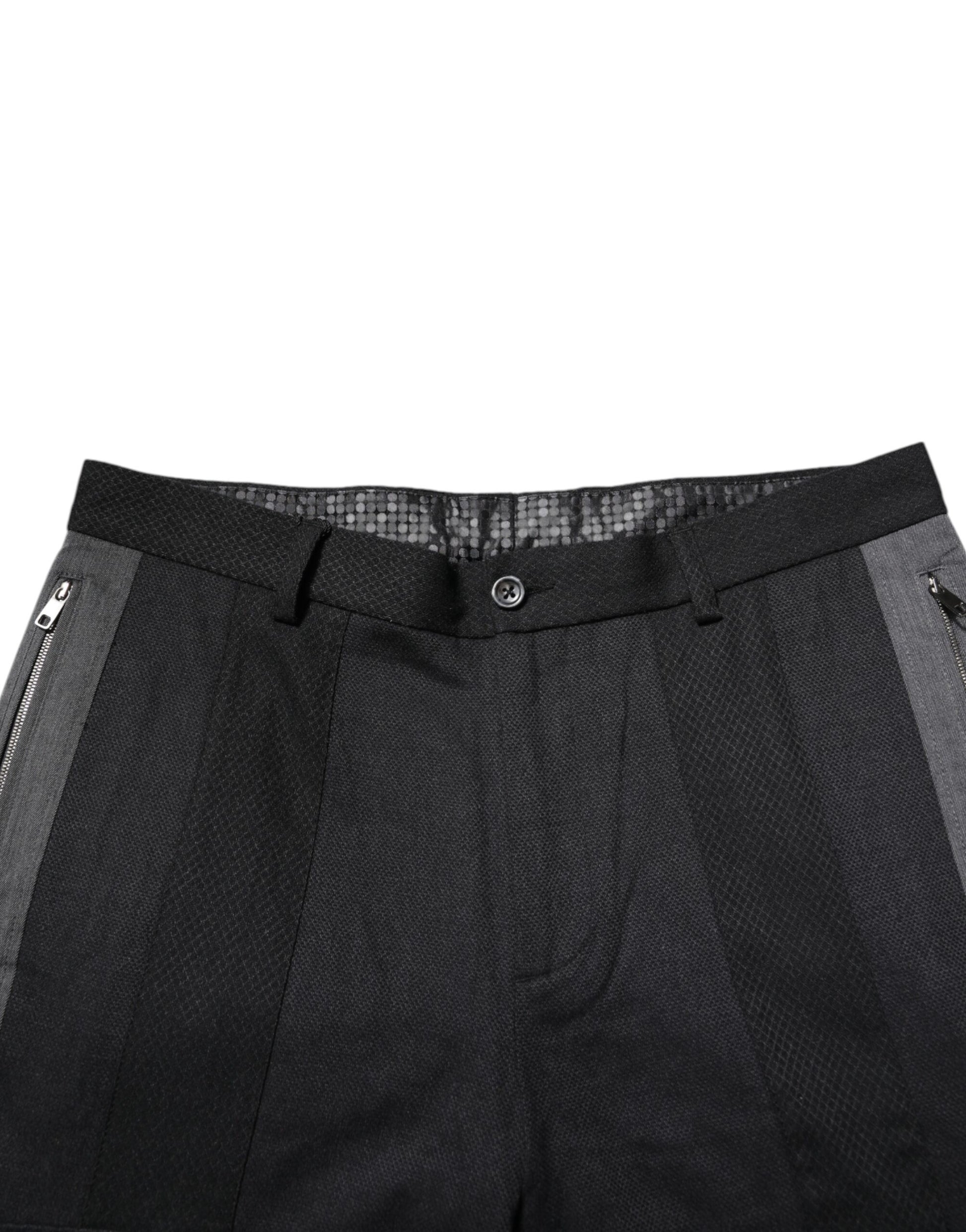 A pair of black and gray cotton dress pants from the brand Dolce & Gabbana. These trousers are designed for f