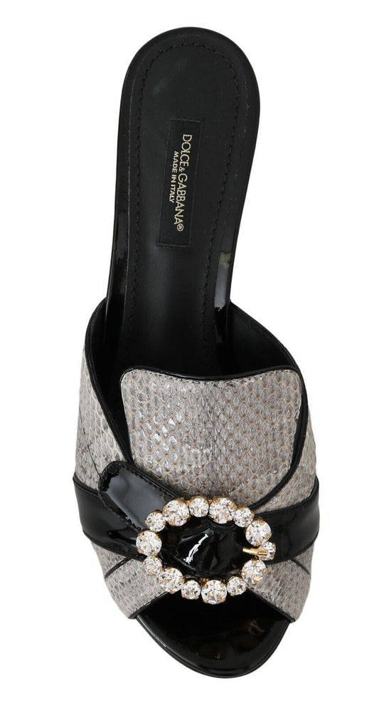 Black shoe with a bow and rhinestones on top