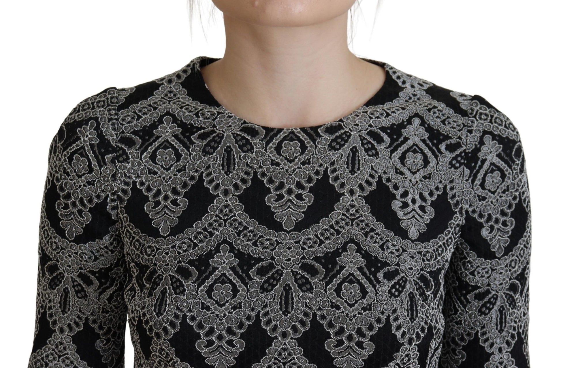 A black gray jacquard sheath bodycon dress from Dolce & Gabbana