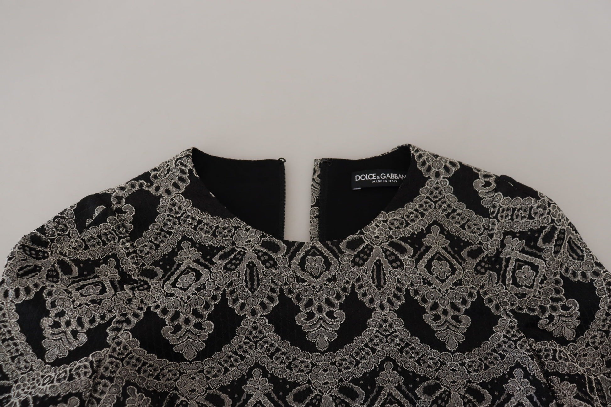 A black gray jacquard sheath bodycon dress by Dolce & Gabbana
