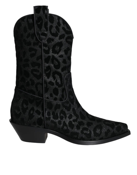 Black leopard print cowboy boot