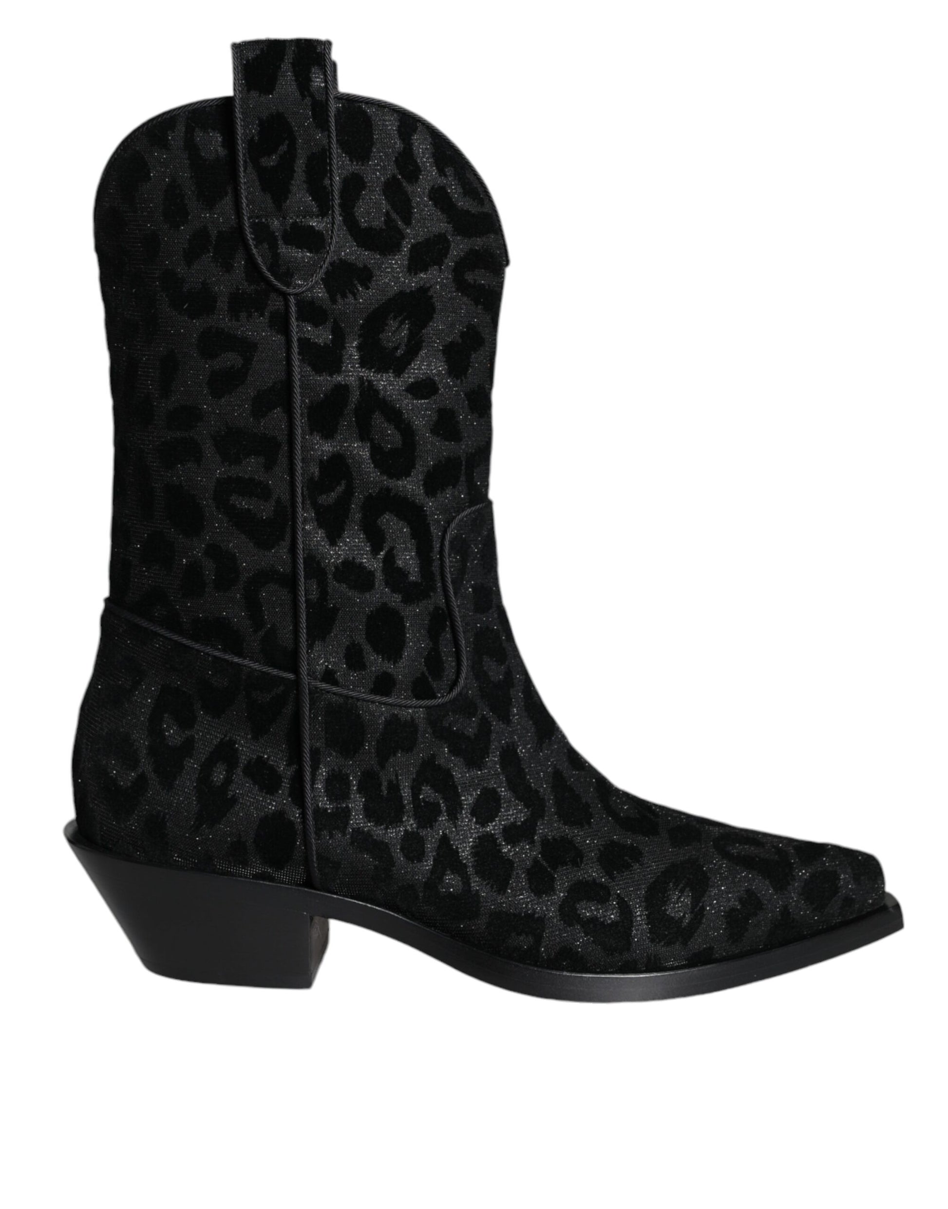 Black leopard print cowboy boot